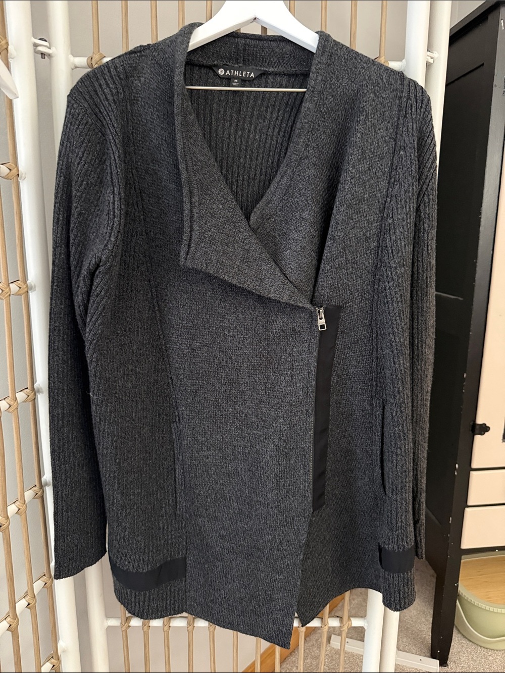Athleta Dark Charcoal Asymmetrical Zip Knit Cardigan